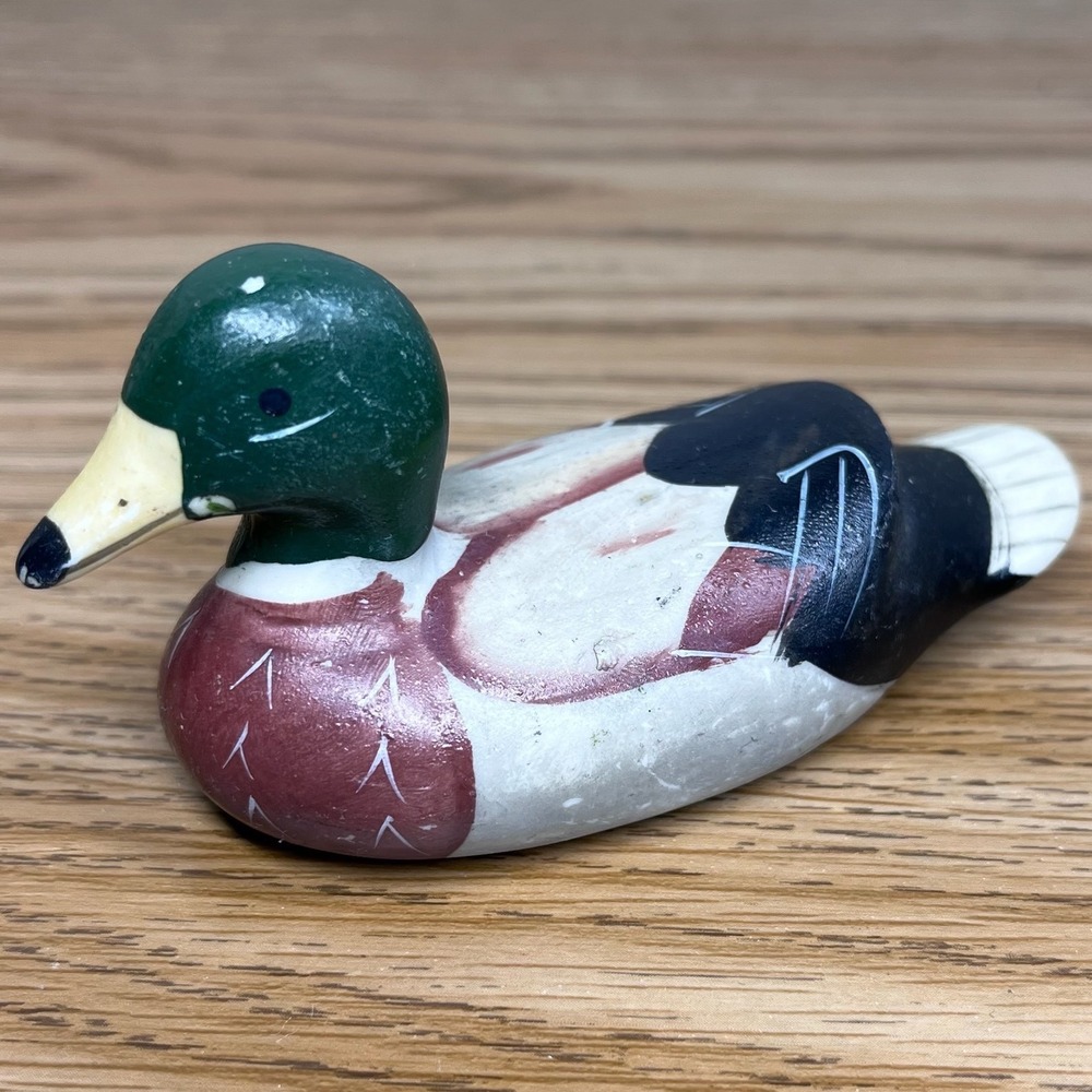 Vintage Mallard Duck Figurine Ceramic Hand Painted 3.5 Inch Rustic Cabin Decor